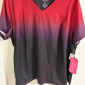 NWT Koi Active Life Women's Red, Purple & Black Gradient Scrub Top.